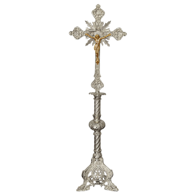 Cruz de Altar Espiral Média banhada a níquel