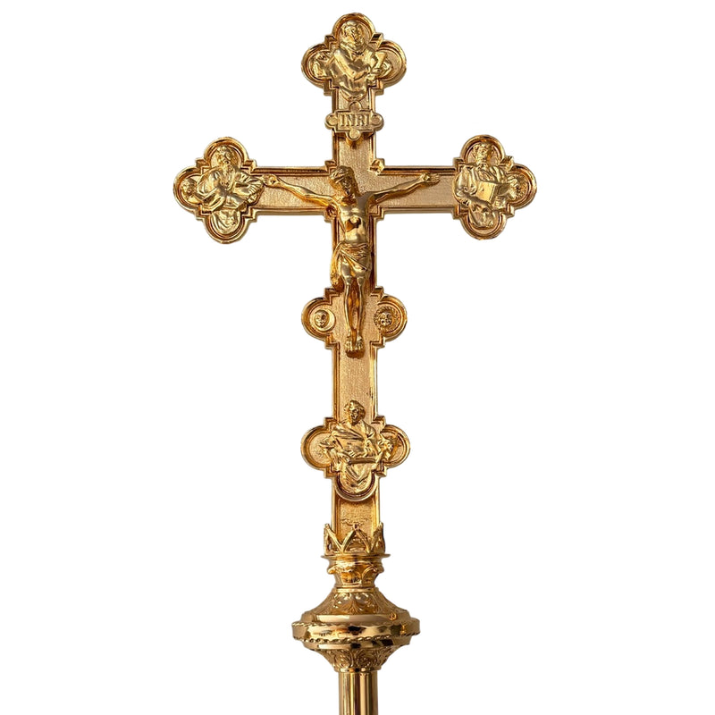 Cruz Processional Evangelista banhada a ouro - haste lisa
