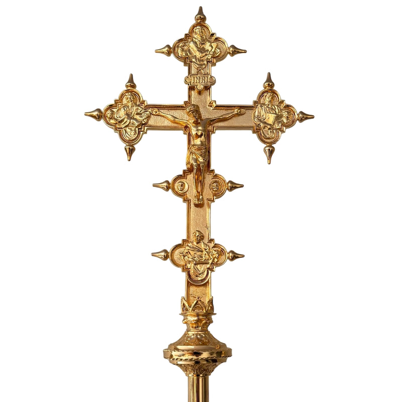 Cruz Processional Vaticana banhada a ouro - haste espiral