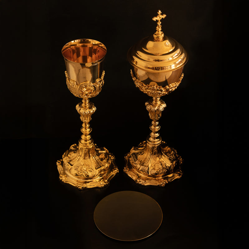 Conjunto de Cálice e Âmbula Barroco banhados a ouro