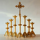 Conjunto de Castiçais Catedral Crescentes com Cruz banhado a ouro (7 Peças)
