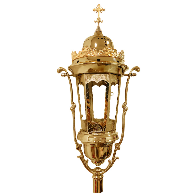 Lanterna Processional com Balanço banhada a ouro - haste espiral