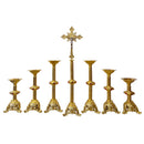 Conjunto de Castiçais Catedral Crescentes com Cruz banhado a ouro (7 Peças)