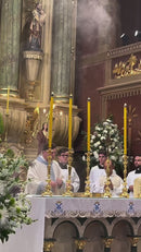 Conjunto de Castiçais Franceses com Cruz banhado a ouro (7 Peças)