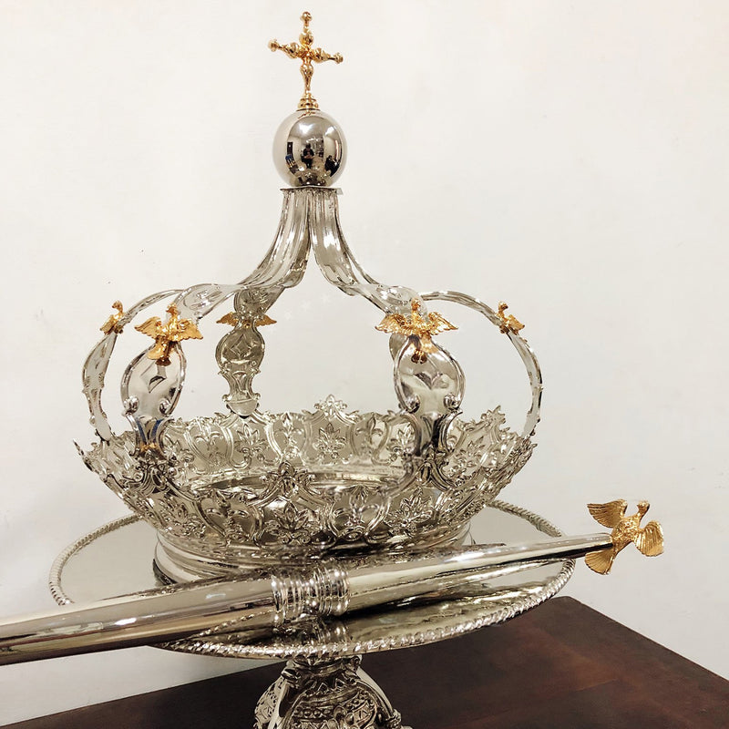 Conjunto do Divino (Coroa, Salva e Cetro) banhado a níquel