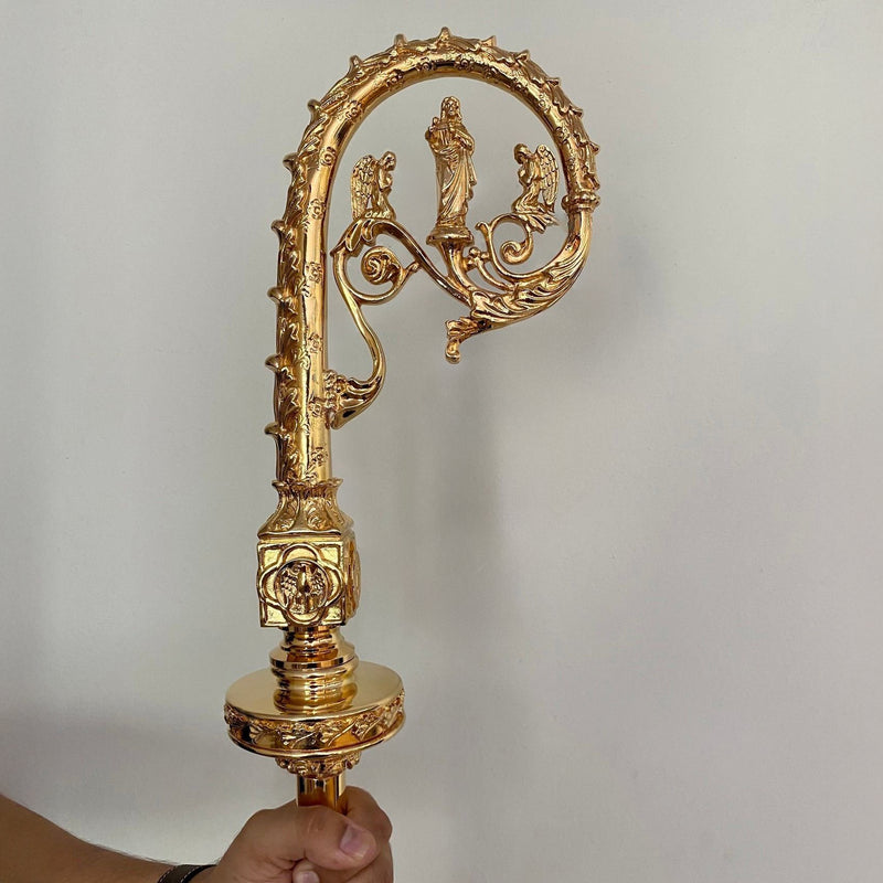 Báculo São Carlos Borromeu banhado a ouro (com a haste lisa)